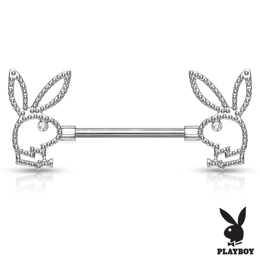 Silver Beaded Playboy Bunny Nipple Ring Set
